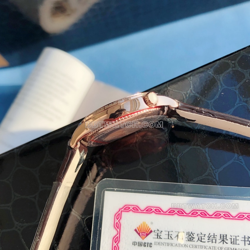 原单江诗丹顿伊灵女神一比一超A精仿白盘粉红金1205F/000R-B622侧面实拍图