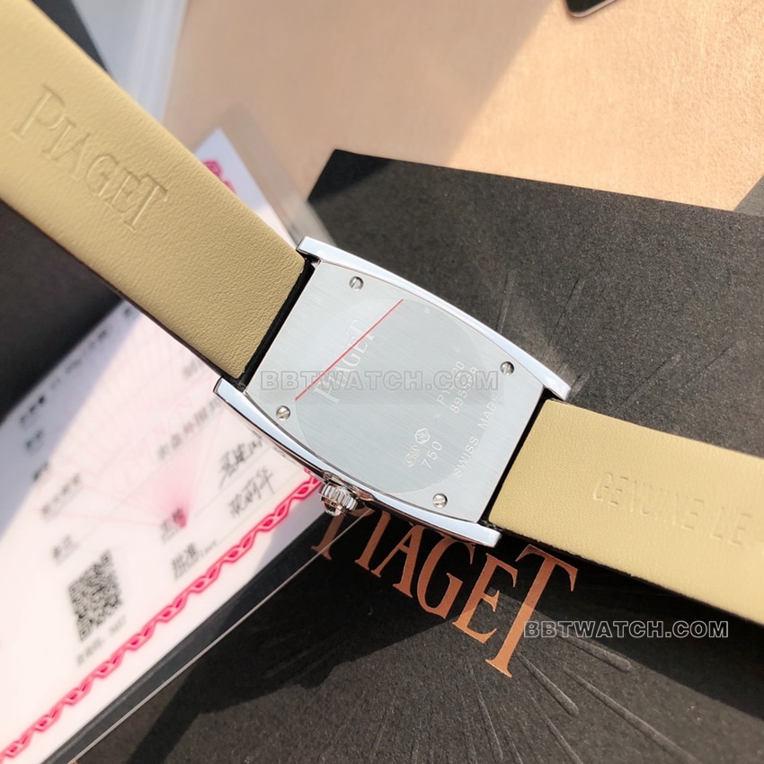 原单伯爵珠宝腕表顶级一比一高仿白盘钻圈黑色皮带款G0A41189背面实拍图
