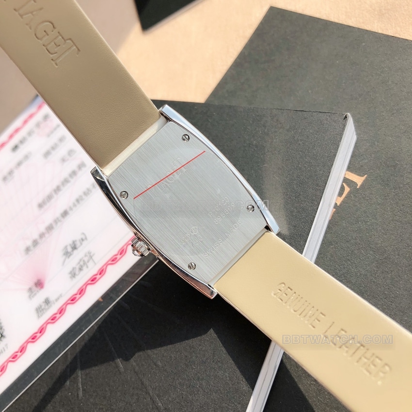 原单伯爵珠宝腕表顶级复刻白盘钻圈白色皮带款G0A41189背面实拍图