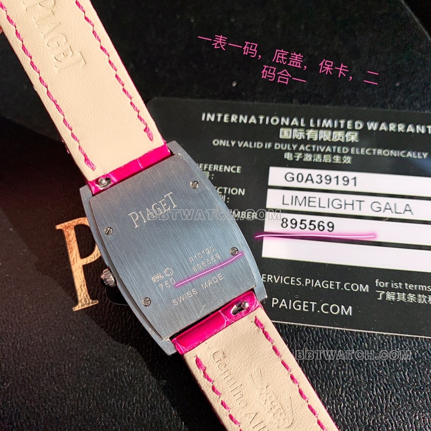 原单伯爵一比一超A高仿白盘钻圈玫红色皮带款G0A39191背面实拍图