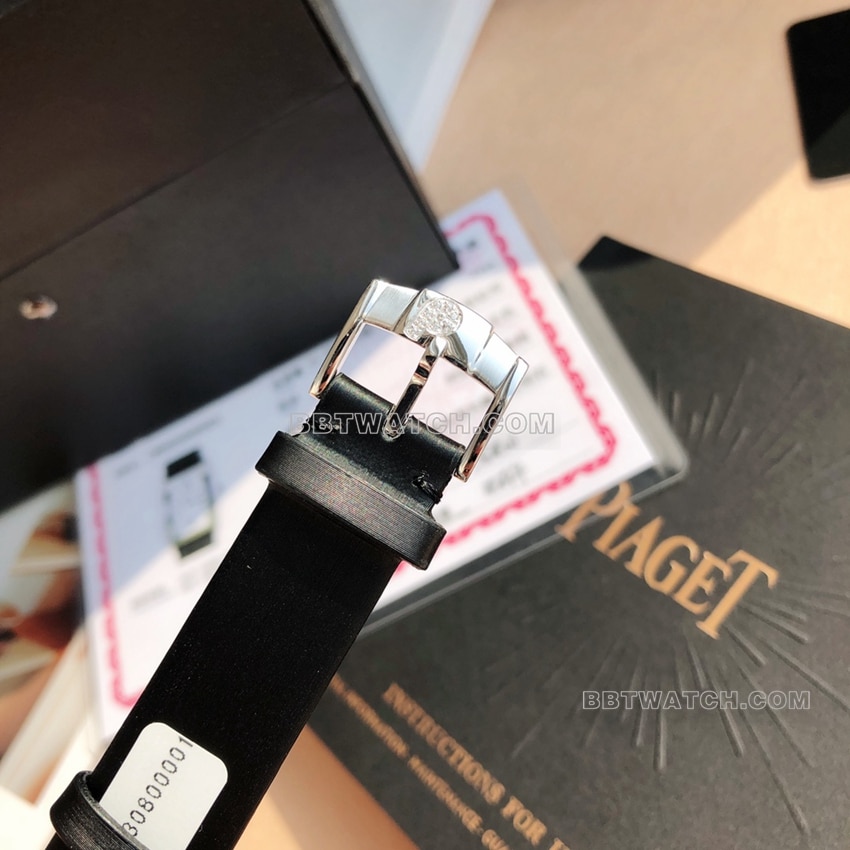 原单伯爵珠宝腕表顶级一比一高仿白盘钻圈黑色皮带款G0A41189表扣实拍图