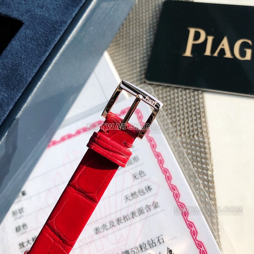 原单伯爵顶级一比一高仿银盘钻圈红色皮带款G0A43092表扣实拍图