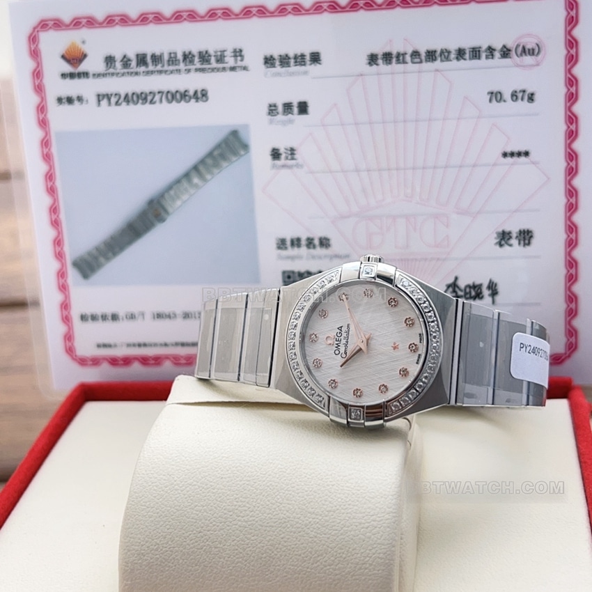 原单欧米茄星座一比一顶级复刻银盘钢带款123.10.27.60.52.001正面实拍图