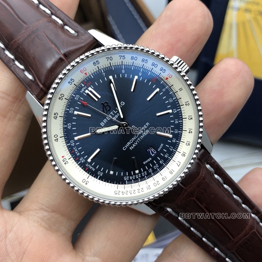 原单百年灵航空计时一比一超A精仿蓝盘皮带款A17326211C1P1正面实拍图