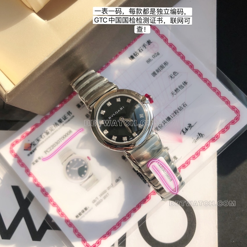 原单宝格丽顶级一比一精仿黑盘钢带款102951正面实拍图