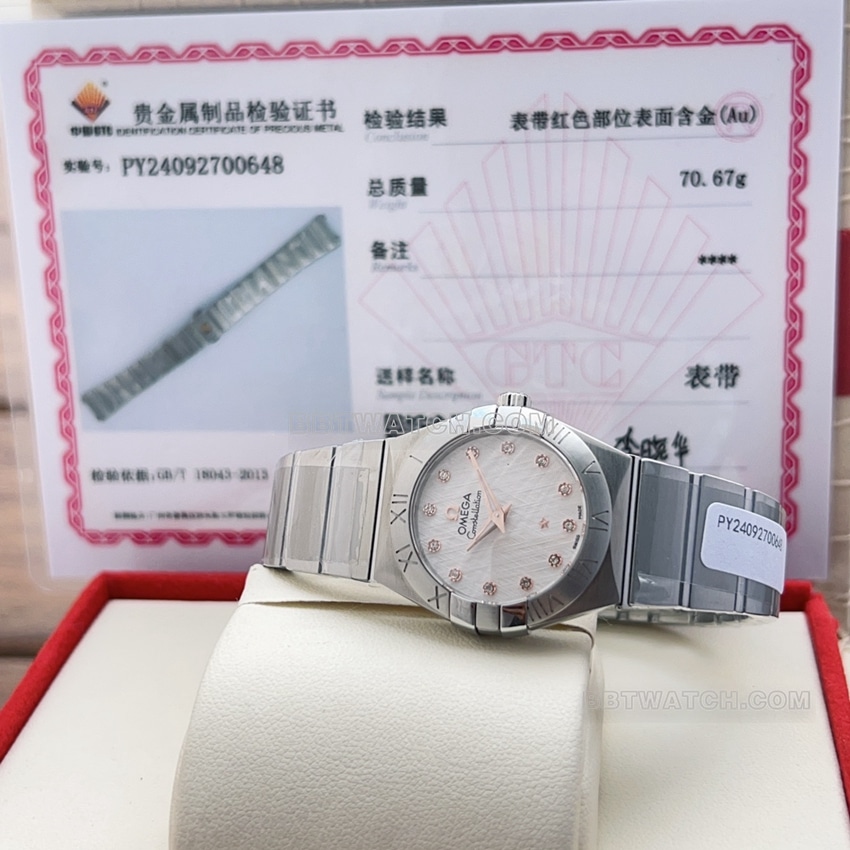 原单欧米茄星座一比一顶级复刻银盘钢带款123.10.27.60.52.001正面实拍图