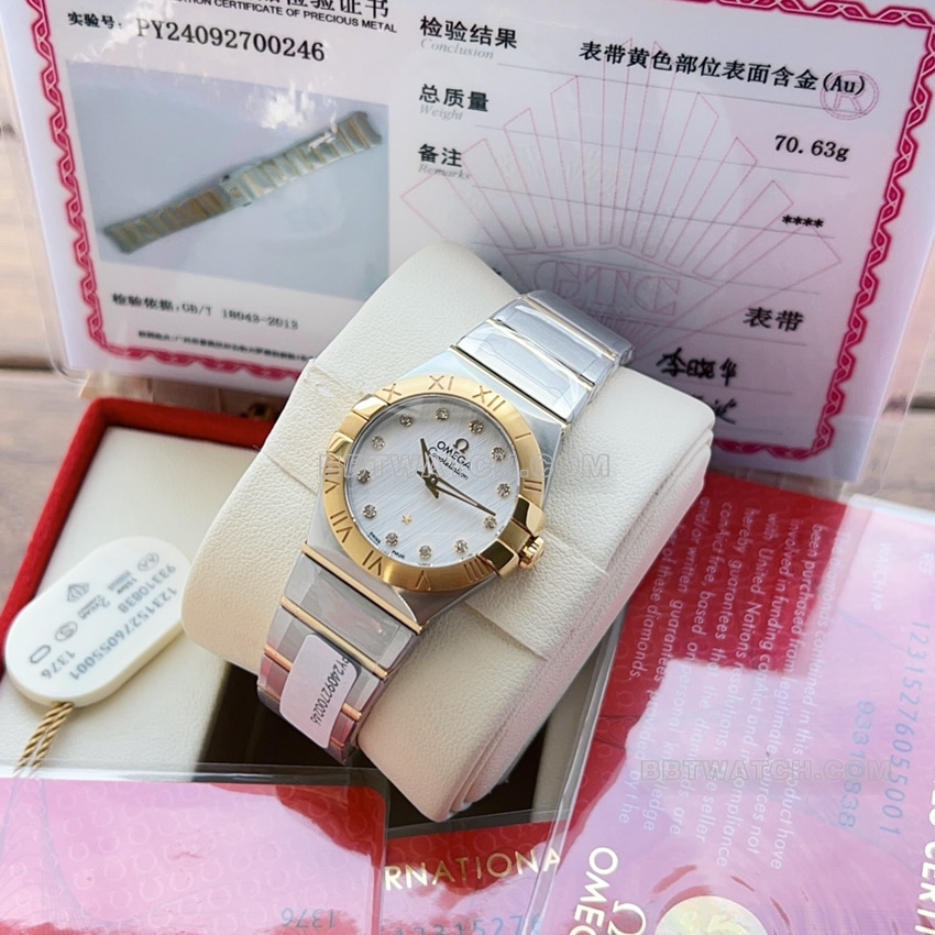 原单欧米茄星座一比一超A精仿银盘黄金圈123.20.27.60.52.001正面实拍图