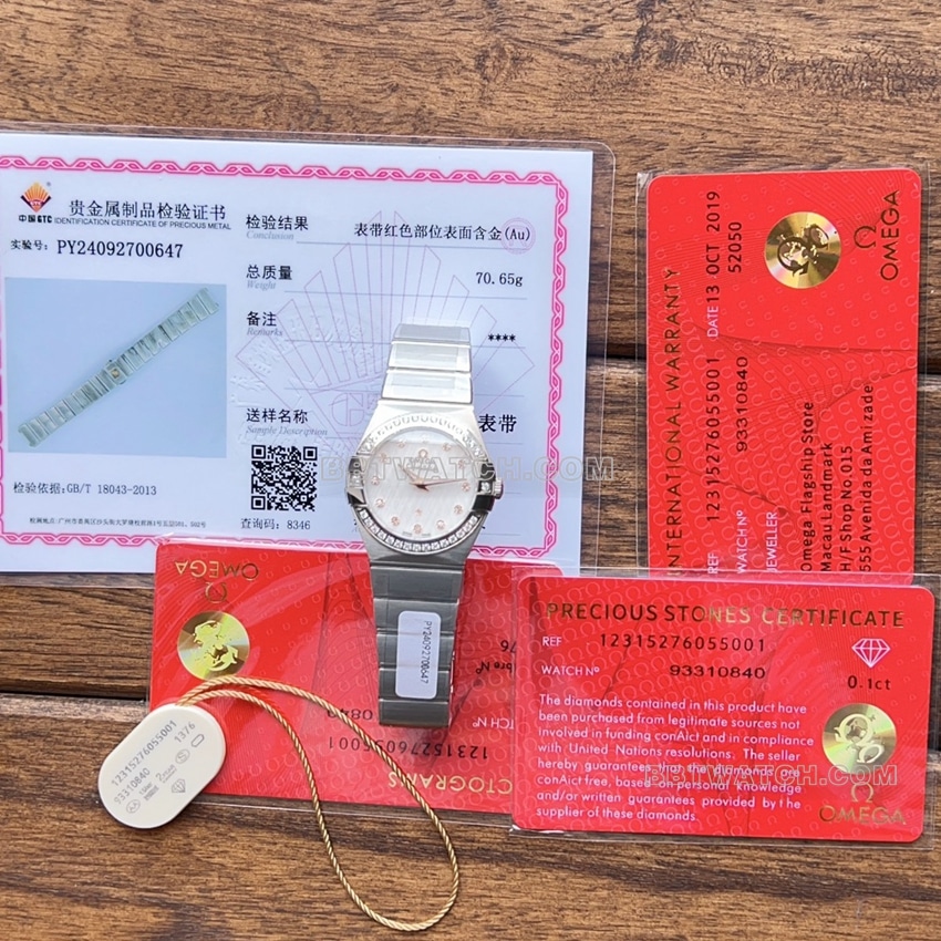 原单欧米茄星座超A高仿银盘红金圈123.20.27.60.52.002正面实拍图