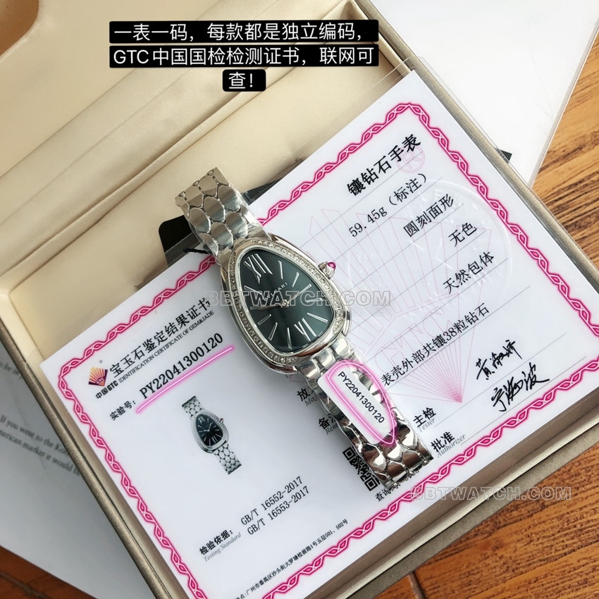 原单宝格丽一比一顶级复刻黑盘钻圈钢带款103449正面实拍图