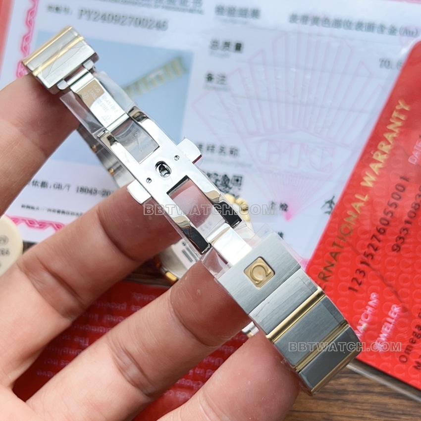 原单欧米茄星座一比一超A精仿银盘黄金圈123.20.27.60.52.001表扣实拍图