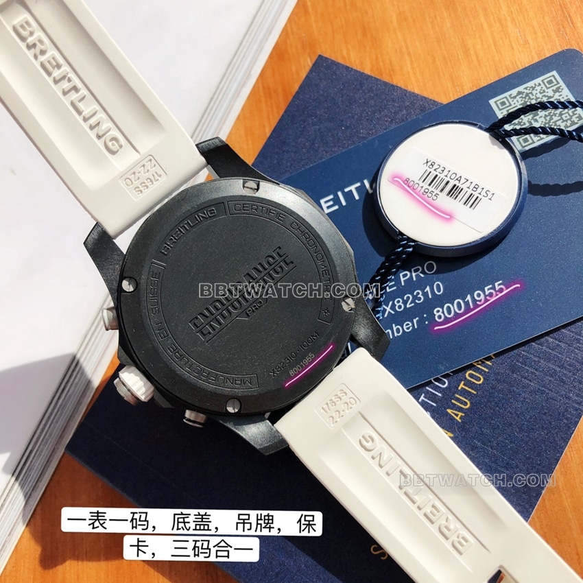 原单百年灵专业一比一顶级复刻黑盘白色橡胶款X82310A71B1S1背面实拍图