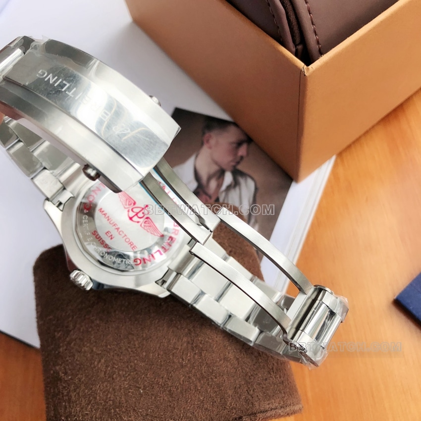 原单百年灵超级海洋一比一超A精仿白盘钢带款A17375E71G1A1表扣实拍图