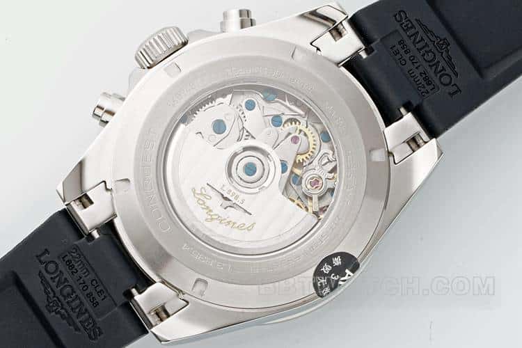 AF浪琴康卡斯一比一顶级复刻银灰色表盘橡胶款L3.835.4.72.6背面实拍图