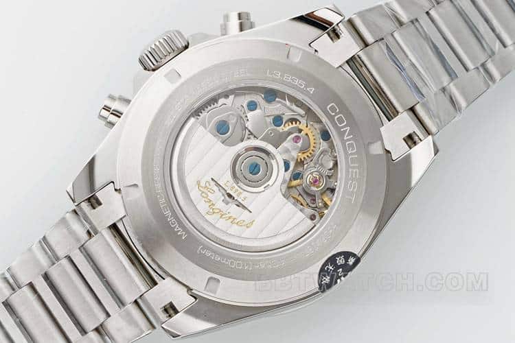AF浪琴康卡斯一比一超A精仿银色表盘钢带款L3.835.4.02.6背面实拍图
