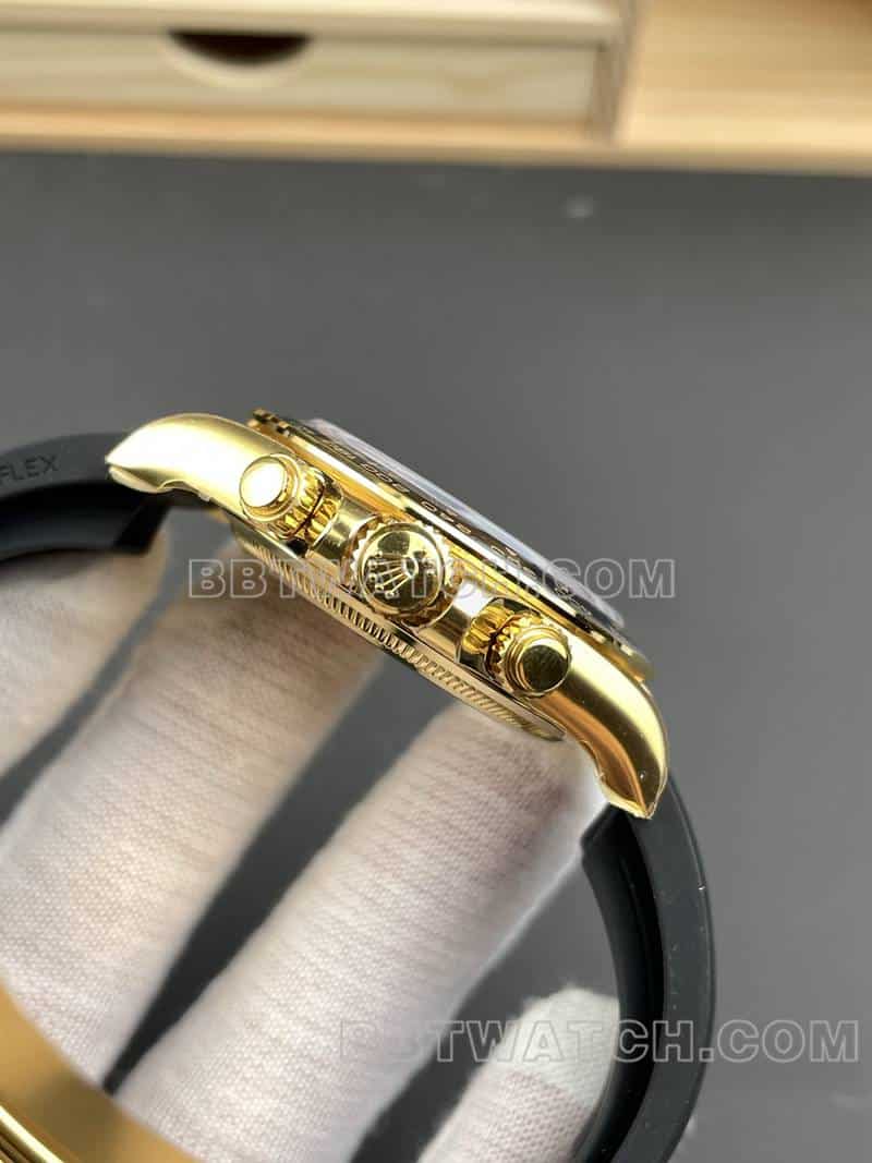 VS劳力士迪通拿超A高仿黑盘黄金壳橡胶款126518侧面实拍图