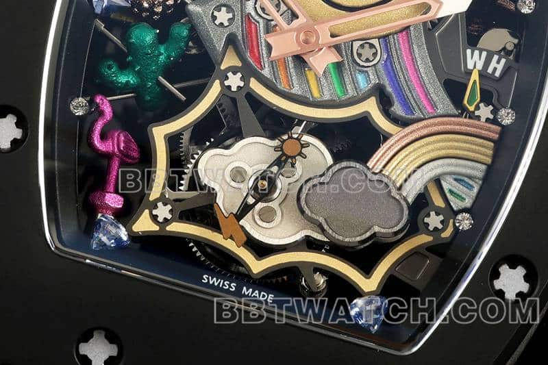 理查德米勒男士顶级一比一精仿笑脸陀飞轮黑壳黑色皮带款RM 88正面实拍图