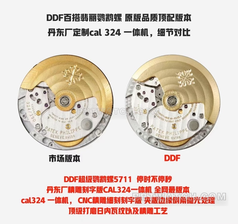 DDF工厂百达翡丽运动优雅鹦鹉螺5711顶级复刻手表对比正品的区别
