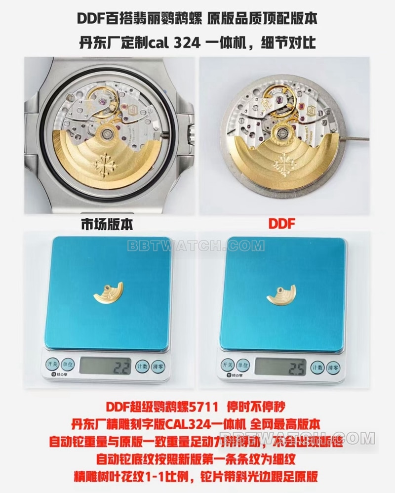 DDF工厂百达翡丽运动优雅鹦鹉螺5711顶级复刻手表对比正品的区别