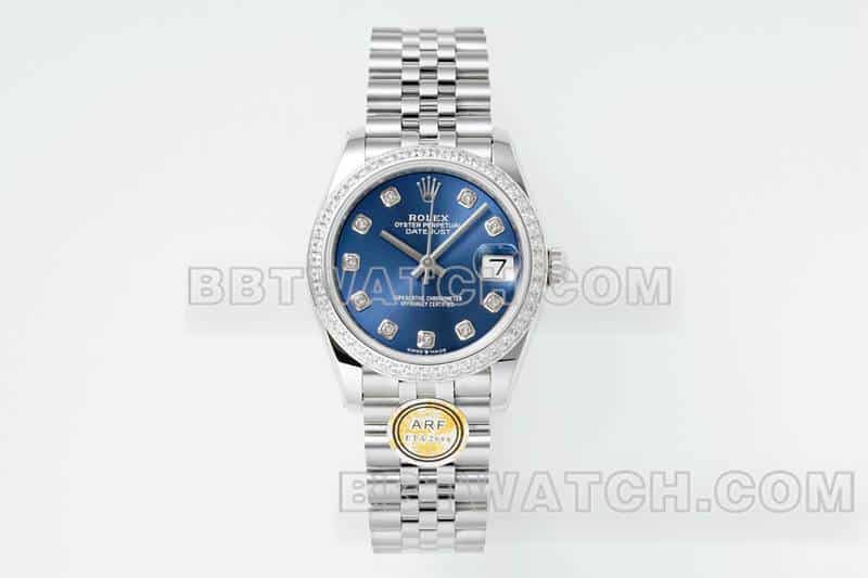 ARF厂劳力士日志一比一超A高仿蓝盘钻圈31mm五格链节278384正面实拍图