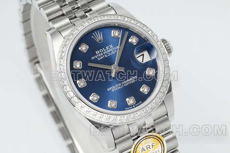 ARF厂劳力士日志一比一超A高仿蓝盘钻圈31mm五格链节278384正面实拍图