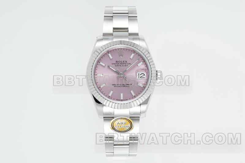  ARF厂劳力士日志顶级一比一高仿粉盘棒状时标31mm三格链节278274正面实拍图