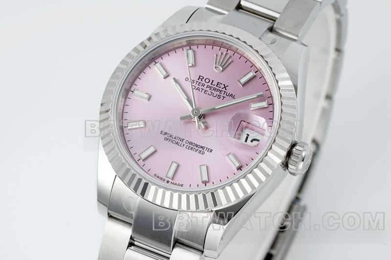  ARF厂劳力士日志顶级一比一高仿粉盘棒状时标31mm三格链节278274正面实拍图