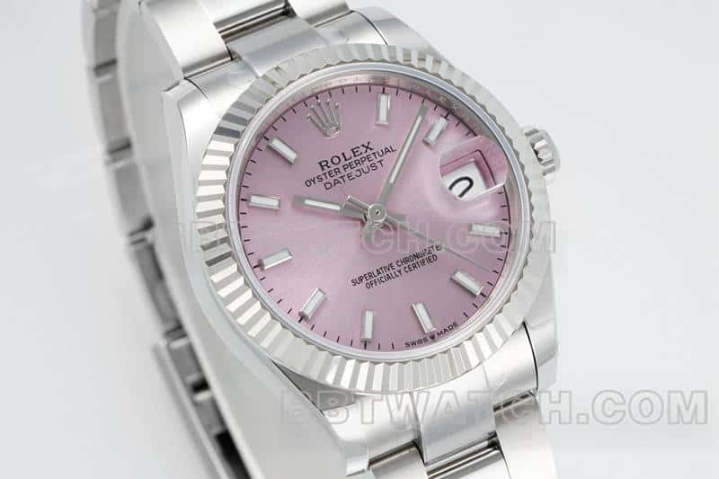  ARF厂劳力士日志顶级一比一高仿粉盘棒状时标31mm三格链节278274正面实拍图