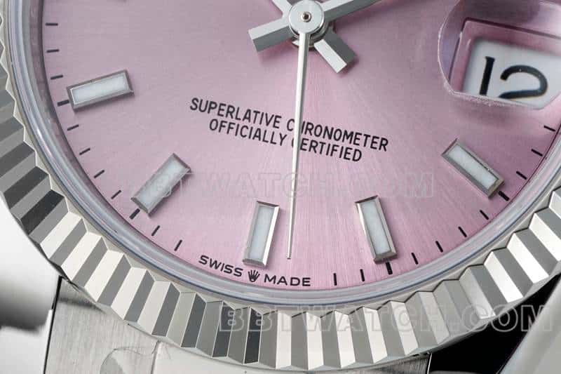  ARF厂劳力士日志顶级一比一高仿粉盘棒状时标31mm三格链节278274正面实拍图