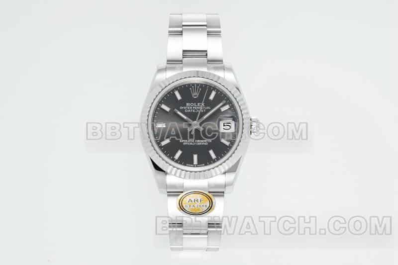 ARF厂劳力士日志一比一超A精仿黑盘棒状时标31mm三格链节278274正面实拍图