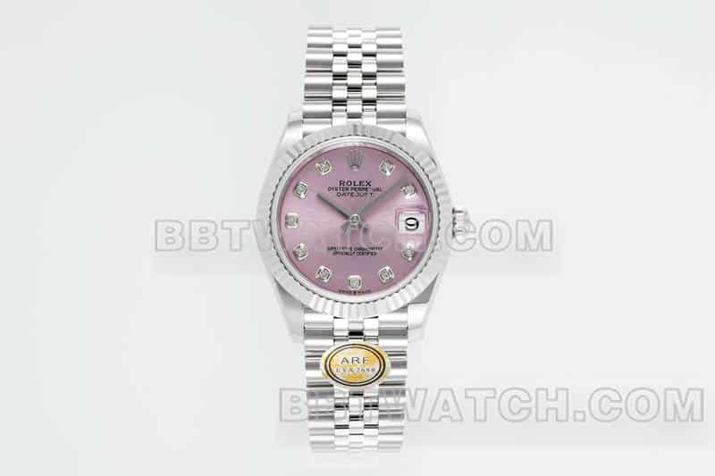 ARF厂劳力士日志一比一顶级复刻粉盘31mm五格链节278274正面实拍图
