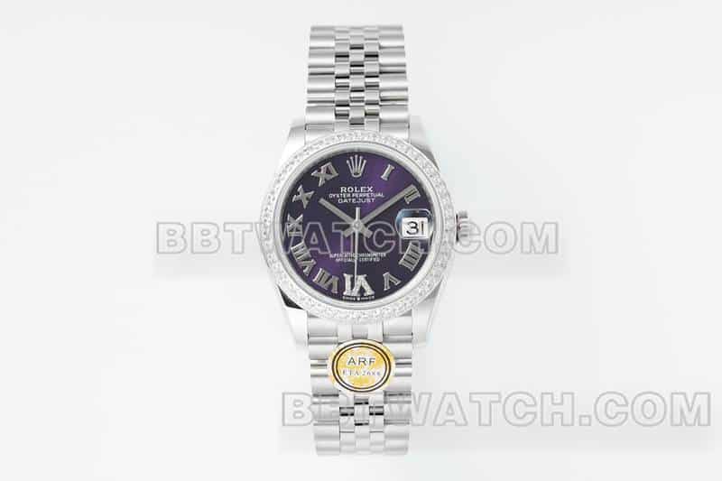 ARF厂劳力士日志顶级一比一精仿紫盘钻圈31mm五格链节278289正面实拍图