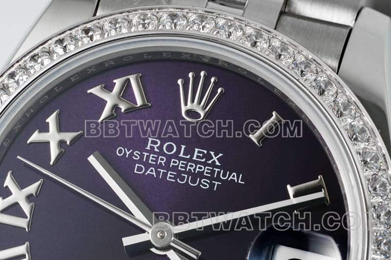 ARF厂劳力士日志顶级一比一精仿紫盘钻圈31mm五格链节278289正面实拍图