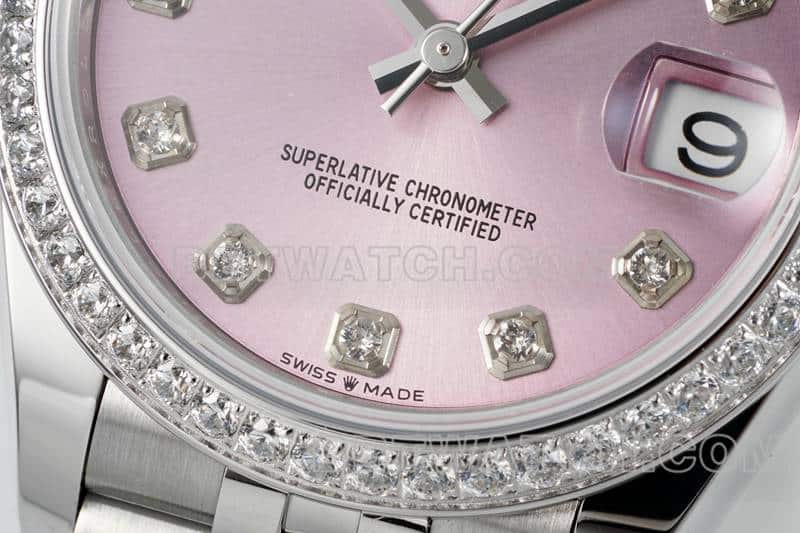 ARF厂劳力士日志顶级复刻粉盘钻圈31mm五格链节278289正面实拍图
