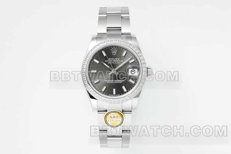 ARF厂劳力士日志一比一超A高仿黑盘钻圈31mm三格链节278289正面实拍图