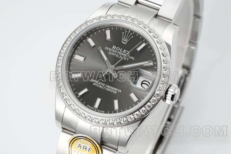 ARF厂劳力士日志一比一超A高仿黑盘钻圈31mm三格链节278289正面实拍图