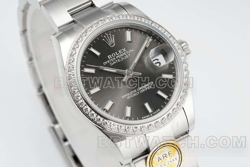 ARF厂劳力士日志一比一超A高仿黑盘钻圈31mm三格链节278289正面实拍图