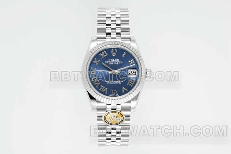 ARF厂劳力士日志超A高仿蓝盘罗马数字31mm五格链节278274正面实拍图