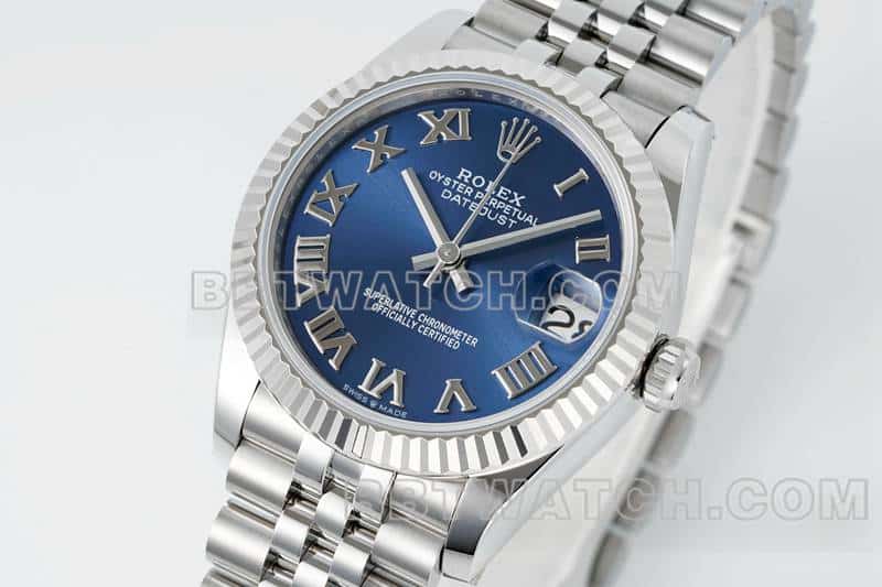 ARF厂劳力士日志超A高仿蓝盘罗马数字31mm五格链节278274正面实拍图