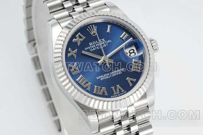 ARF厂劳力士日志超A高仿蓝盘罗马数字31mm五格链节278274正面实拍图