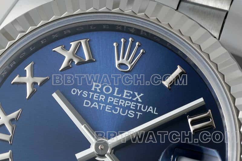 ARF厂劳力士日志超A高仿蓝盘罗马数字31mm五格链节278274正面实拍图