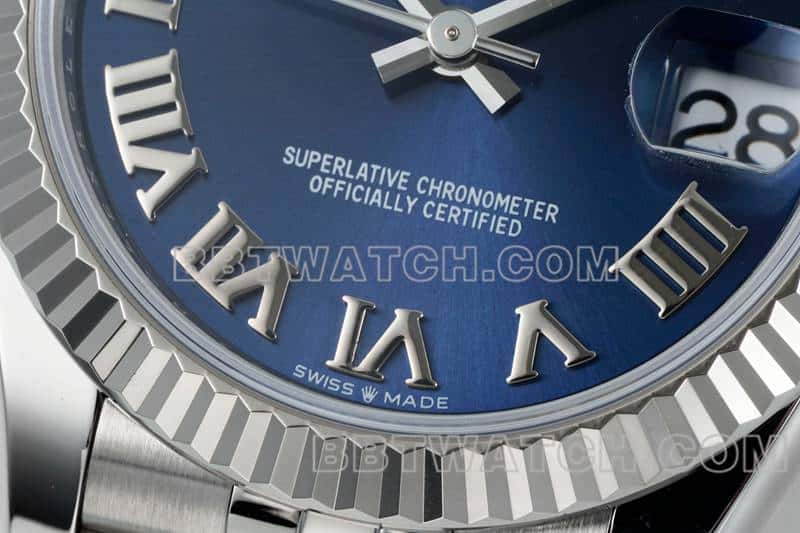 ARF厂劳力士日志超A高仿蓝盘罗马数字31mm五格链节278274正面实拍图