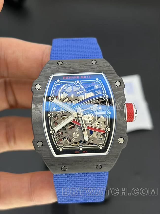 理查德米勒男士顶级复刻手表镂空盘黑壳机械RM67-02正面实拍图