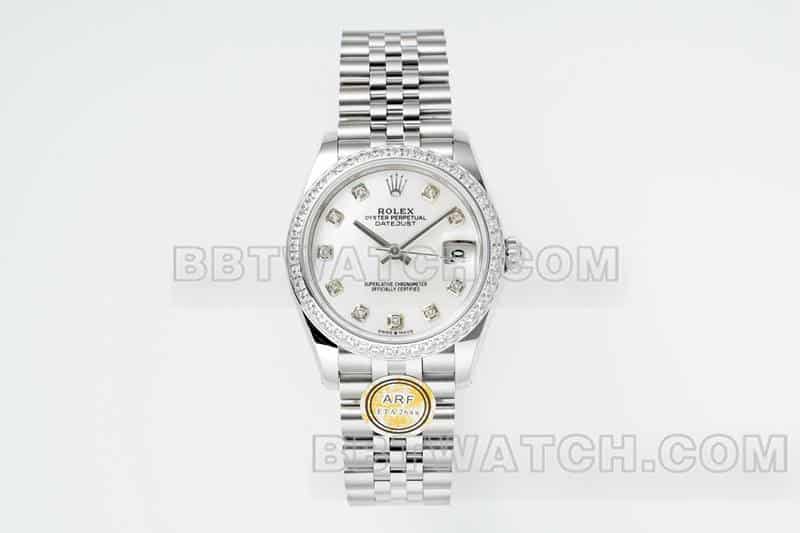 ARF Fabrik Rolex log top eins zu eins Nachahmung Perlmutt Scheibe Diamant Ring 31mm fünf Fächer Links 278384 vorne echtes Bild