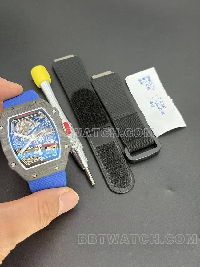 理查德米勒男士顶级复刻手表镂空盘黑壳机械RM67-02正面实拍图