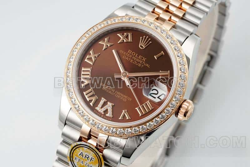 ARF厂劳力士日志顶级复刻棕盘钻圈31mm间金五格链节278381正面实拍图