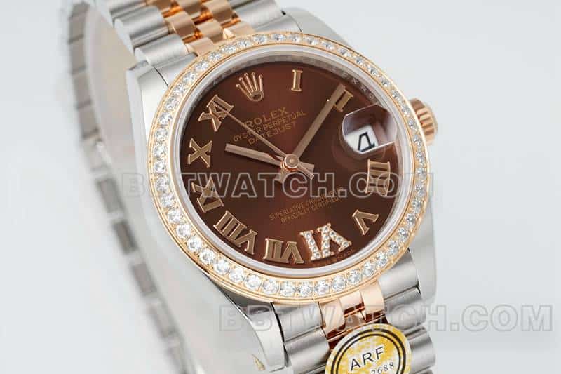 ARF厂劳力士日志顶级复刻棕盘钻圈31mm间金五格链节278381正面实拍图