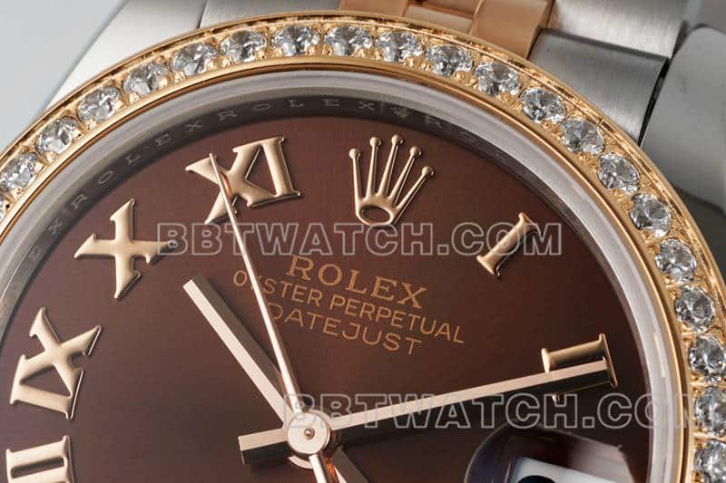 ARF厂劳力士日志顶级复刻棕盘钻圈31mm间金五格链节278381正面实拍图
