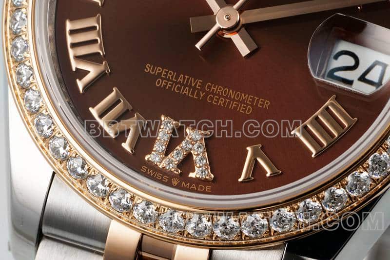 ARF厂劳力士日志顶级复刻棕盘钻圈31mm间金五格链节278381正面实拍图