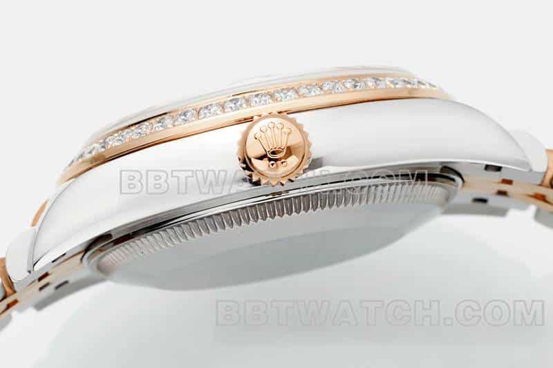 ARF厂劳力士日志顶级复刻棕盘钻圈31mm间金五格链节278381侧面实拍图