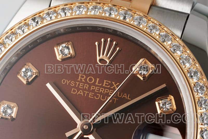 ARF厂劳力士日志一比一顶级复刻棕盘钻圈31mm间金五格链节278381正面实拍图
